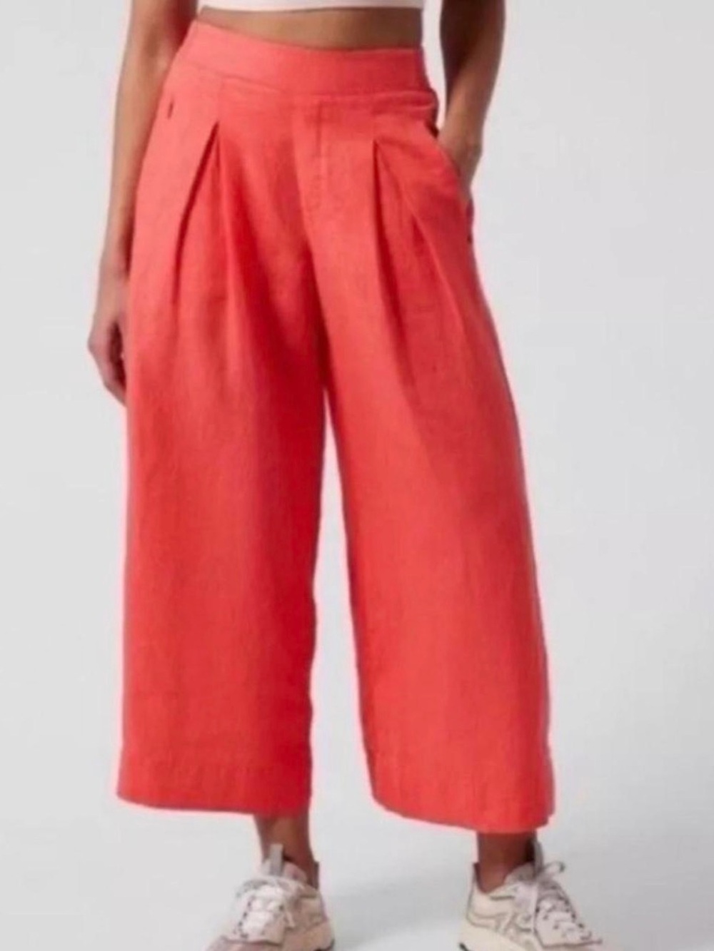 Athleta Playa 100% Linen Wide Leg Crop Pants in Coral Breezy Comfy Vacation